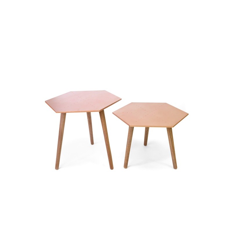 CONJUNTO  2 MESAS HEXAGONAL COBRE