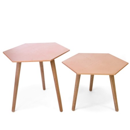 CONJUNTO  2 MESAS HEXAGONAL COBRE